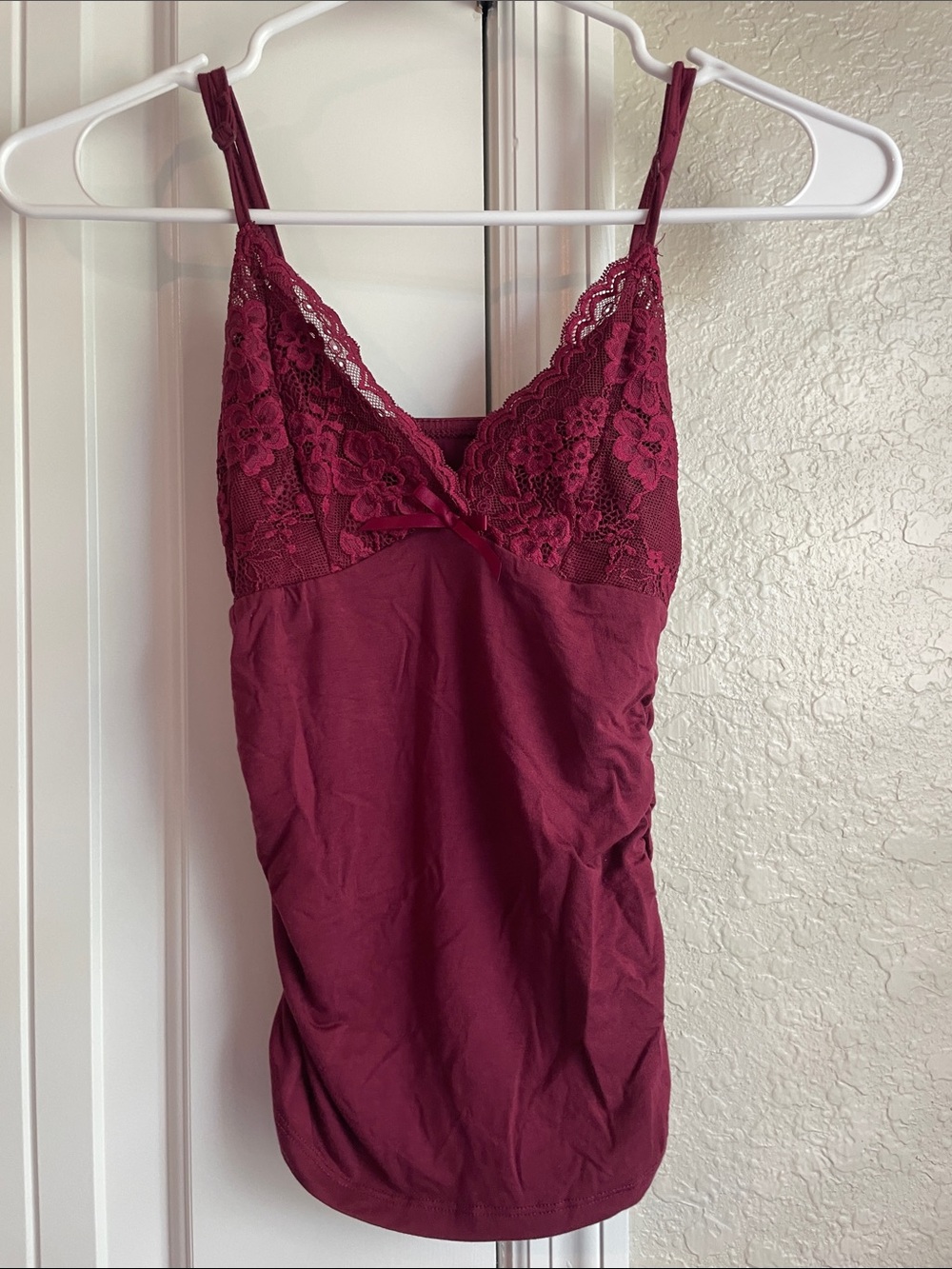 Burgundy Lace-Trim Cami Slip